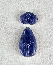 Natural Untreated Blue Sapphire Carved 2 Pcs 17.52 Carats Gemstone Ring Pendant - £591.39 GBP