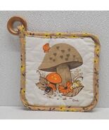 Vintage Mushroom 7&quot; Square Potholder With Wood Ring Brown Orange Acorn B... - $19.70