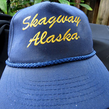 Vintage Snapback Trucker Hat Cap Skagway Alaska Script Souvenir OSFA Rope Trim - £11.19 GBP