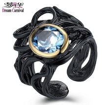 DreamCarnival 1989 Neo-Gothic Sea Blue Oval Zirconia Vintage Ring for Women Blac - $26.83