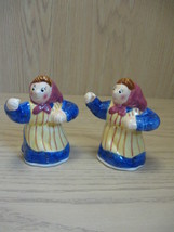 Ceramic Lady with Pink Scarf Long Blue Dress New Salt &amp; Pepper Shakers - £6.28 GBP