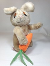 Vintage Dakin Bunny Rabbit Plush w/ Carrot Brown Pink Nose Closed Felt Eyes 8&quot;  - £27.97 GBP