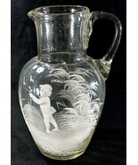 Antique Mary Gregory Style Painted Glass Pitcher – Victorian Child Scene... - $68.45 CAD
