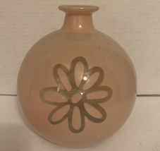 Vintage Glass Peach/Pink Colored Ball Bubble Shaped Vase With Flower Pattern - £3.99 GBP