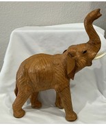 Brown Tan Leather Elephant Figure Figurine With Trunk Up - £35.25 GBP