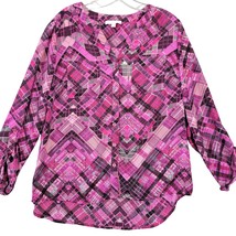 Notations Shirt Pink Preppy Plaid 3/4 Roll Tab Sleeves Button Up Women&#39;s... - $4.50