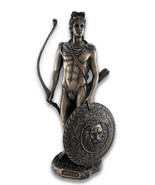 Roman Greek God Apollo with Shield and Bow Bronzed Statue - £68.99 GBP