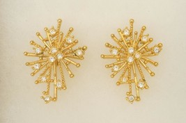 Vintage AVON Costume Jewelry Celestial Starburst Clear Rhinestone Clip Earrings - £11.62 GBP