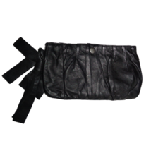 Decjuba Black Soft Leather Pleated Bow Clutch Bag Snap Closure Interior Pocket - £15.02 GBP