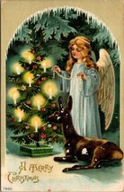 Vintage 1910 Christmas Postcard Cherub Angel And Deer Christmas Tree Postmarked - £15.92 GBP
