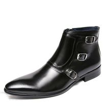 Men&#39;s Black High Ankle Monks Triple Buckle Strap Genuine Leather Boots U... - $179.99