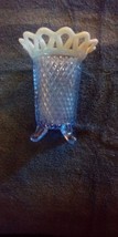 1920s Imperial Glass Genie Vase Opalescent Blue Footed Lace Edge Diamond... - $32.00
