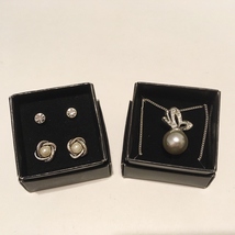 Avon 2 Earrings 1 Necklace 1 Jacket Pearlesque Rhinestone Butterfly Pendant New - £19.98 GBP