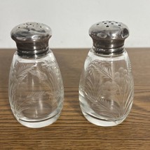 Vintage Etched Flower Glass &amp; Sterling Silver Top Lids Salt And Pepper S... - $18.61