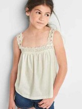 New Gap Kids Girls Off White Eyelet Crochet Knit Cotton Square Neck Tank... - $14.99