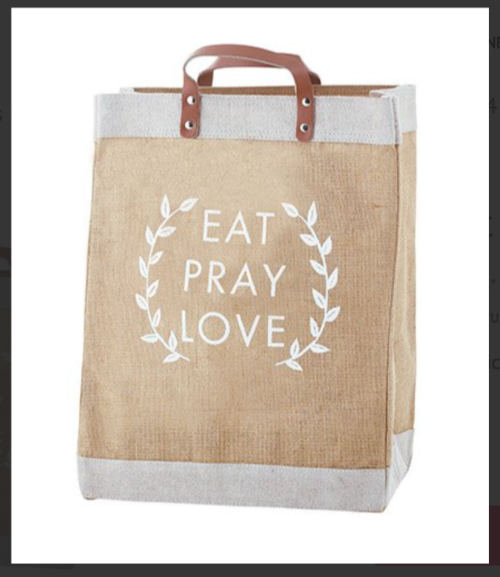 Primary image for EAT PRAY LOVE  Farmers Market Tote Boho Reusable Grocery Bag with Leather Handle