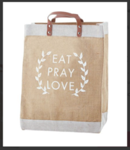EAT PRAY LOVE  Farmers Market Tote Boho Reusable Grocery Bag with Leathe... - $54.44