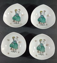4 Salt Cellar Tea Tidy Trinket Dish Girl Green Dress Lenwile China Ardalt Japan - £25.80 GBP