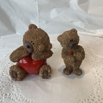 Vintage Resin Textured Teddy Bear with Heart Figurines Holiday Decorations Love - £4.02 GBP