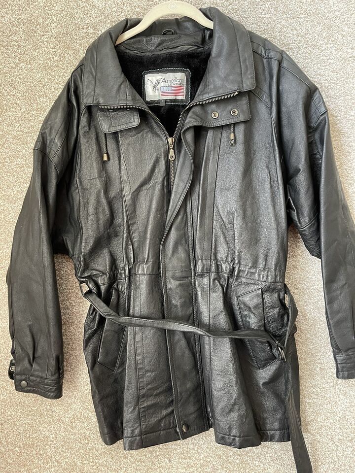 American Leather Company Woman’s Black Fleece Lined Belted Jacket Size M... - $45.99