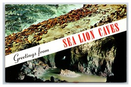 Dual View Banner Greetings Sea Lion Caves Florence OR UNP Chrome Postcard U22 - £2.36 GBP