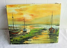 Bordi Signed Original  Oil on Canvas Seascape Sunset Fishing Boats 10&quot; x 8&quot; - £257.81 GBP