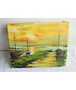 Bordi Signed Original  Oil on Canvas Seascape Sunset Fishing Boats 10&quot; x 8&quot; - £253.09 GBP
