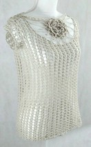 Handmade Top Lace Crochet Lightweight Flower Beige - £30.82 GBP
