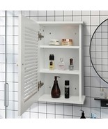 Hanging Medicine Cabinet with Louvered Door Floating Cupboard White Modern - £64.51 GBP