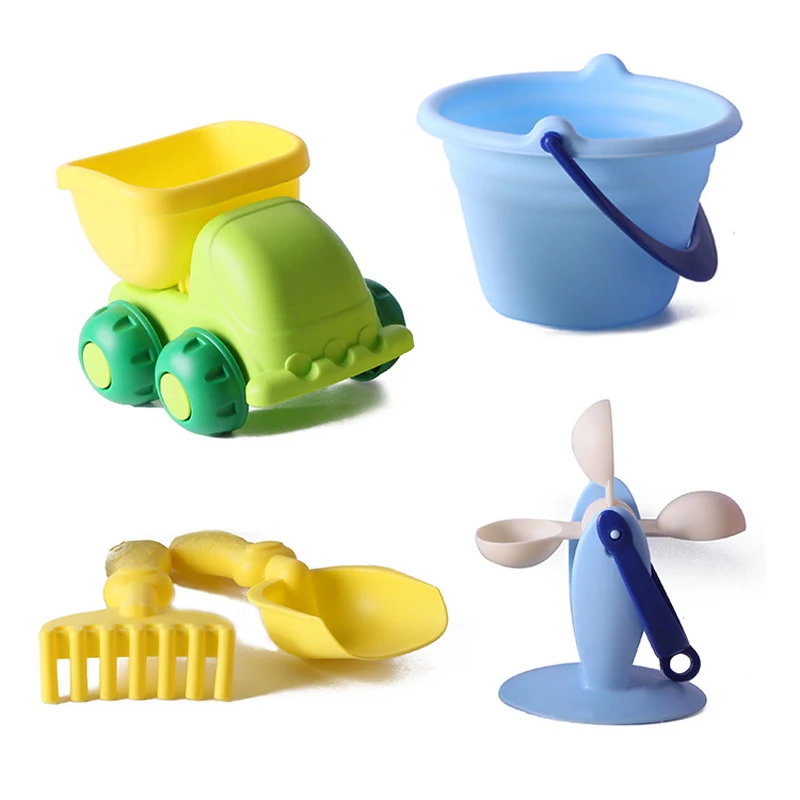 Beach toys Soft TPE Bucket Sand Shovel Watering Pot Water Wheel Sand Cart Toys - £8.88 GBP+