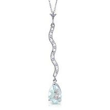 1.79 Carat 14K White Gold Until The Hour Aquamarine Diamond Necklace 14&quot;-24&quot;  - £316.49 GBP