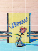 wayne thiebaud vintage Cafe diner menu and a rose ceramic tile mural backsplash - £46.65 GBP+