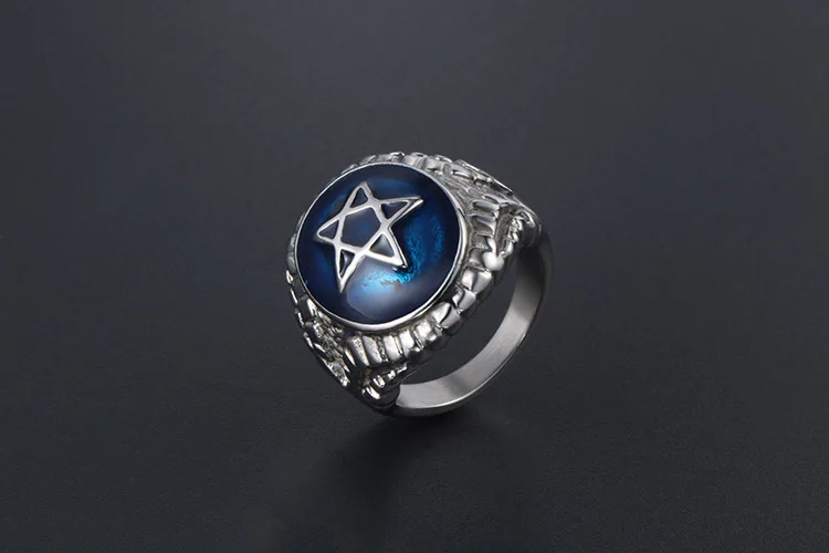 100%925silver Vintage hexagonal star jewelry sterling silver epoxy men a... - $56.65