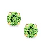 14k Yellow Gold 6mm Light Green CZ August Birthstone Screwback Studs - $78.00