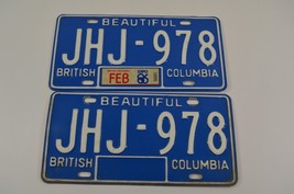 BC British Columbia License Plate Matching Pair EXPO 86 Tag Blue White JHJ 978 - £21.93 GBP