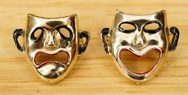 Vintage Costume Jewelry Comedy Tragedy Theater Masks Silver Tone Brooch Pins - £15.85 GBP