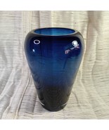 Vintage Blue Glass Vase Clear Base Hand Blown, Flat-Ground Opening  OBO - $32.00