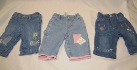 BABY GAP LOT 3 PAIRS EMBROIDERED EMBELLISHED APPLIQUE GIRL JEANS 3-6 MOS - £28.80 GBP