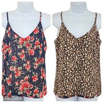 White House Black Market XS Leopard Reversible Cami Red Roses floral Top... - $22.76