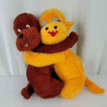Vintage Stuffed Plush Puppy Dog Monkey Hippo Hugging Hug Toy Brown Yellow Couple - £71.20 GBP