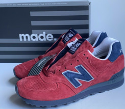 Men 7 8 8.5 New Balance 574 Classic Suede Red Navy Blue White Made in USA Shoes - £80.22 GBP