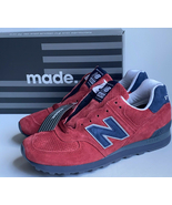 Men 7 8 8.5 New Balance 574 Classic Suede Red Navy Blue White Made in USA Shoes - £78.59 GBP