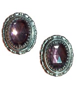 Whiting &amp; Davis vintage signed clip on earrings, oval Amethyst Rhinestone - $67.04 CAD