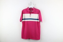 Vintage 80s Le Tigre Mens Medium Faded Striped Color Block Knit Polo Shirt USA - £34.36 GBP