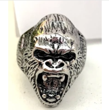 Gorilla Face Biker Large Ring BRX016 Ape Monkey Animal Wild Mens Silver Chunky - £7.46 GBP