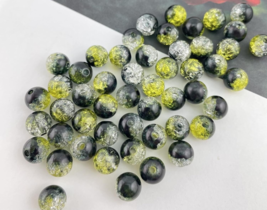 Glass Beads 12mm Black Yellow Crackle Beads Round Bulk Jewelry Making 150pcs - £10.89 GBP