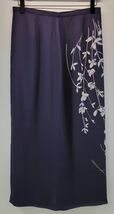 L) Women Josephine Chaus Petite Navy Blue Floral Slit Skirt 10 Polyester - $9.89
