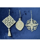 Handmade Crocheted Ornaments, White/Gold thread w/gold accents ,set of 3 - $9.90