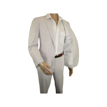 Men Seersucker Suit By Adolfo Stripe Casual Dressy Summer Suit 2 Button C624 Tan image 5