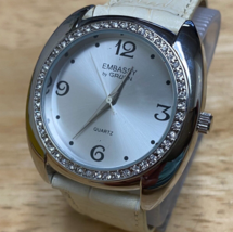 Embassy Gruen Unisex Silver Rhinestone Leather Analog Quartz Watch~New Battery - £18.87 GBP
